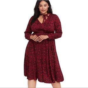 Torrid Black & Red Hearts Challis Midi Dress
